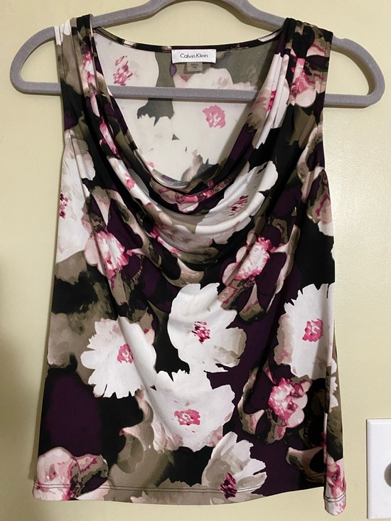 Calvin Klein Tops - Calvin Klein Draped Floral Cami - White, Purple, Pink, Olive